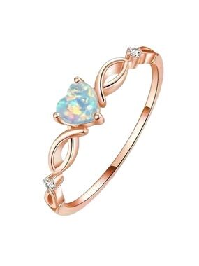 S925 Rose Gold Heart Opal Ring - Size 7 - New!